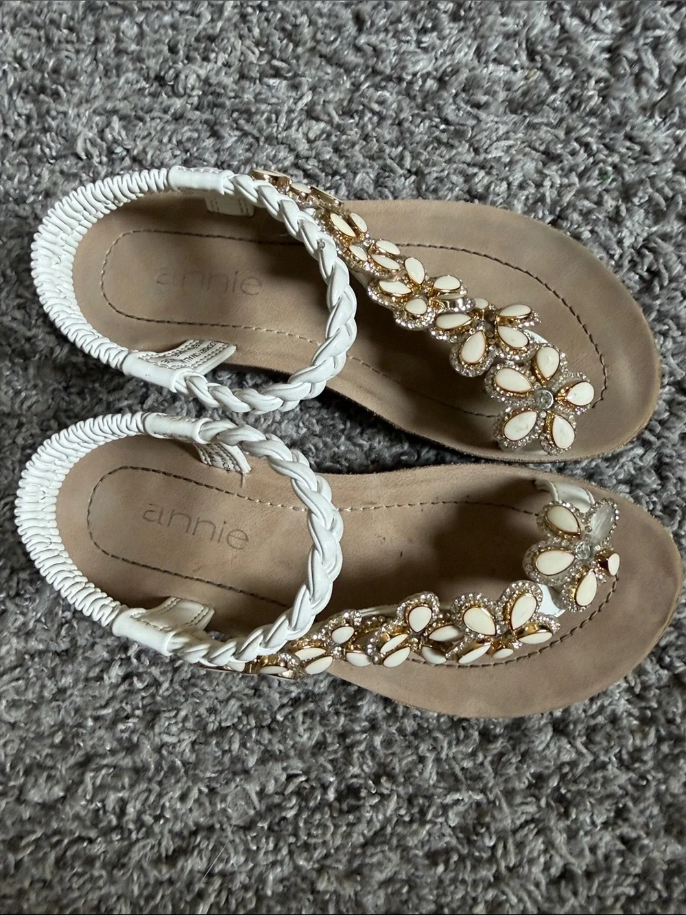 Kids Braided Strap Crystal Floral White Sandals